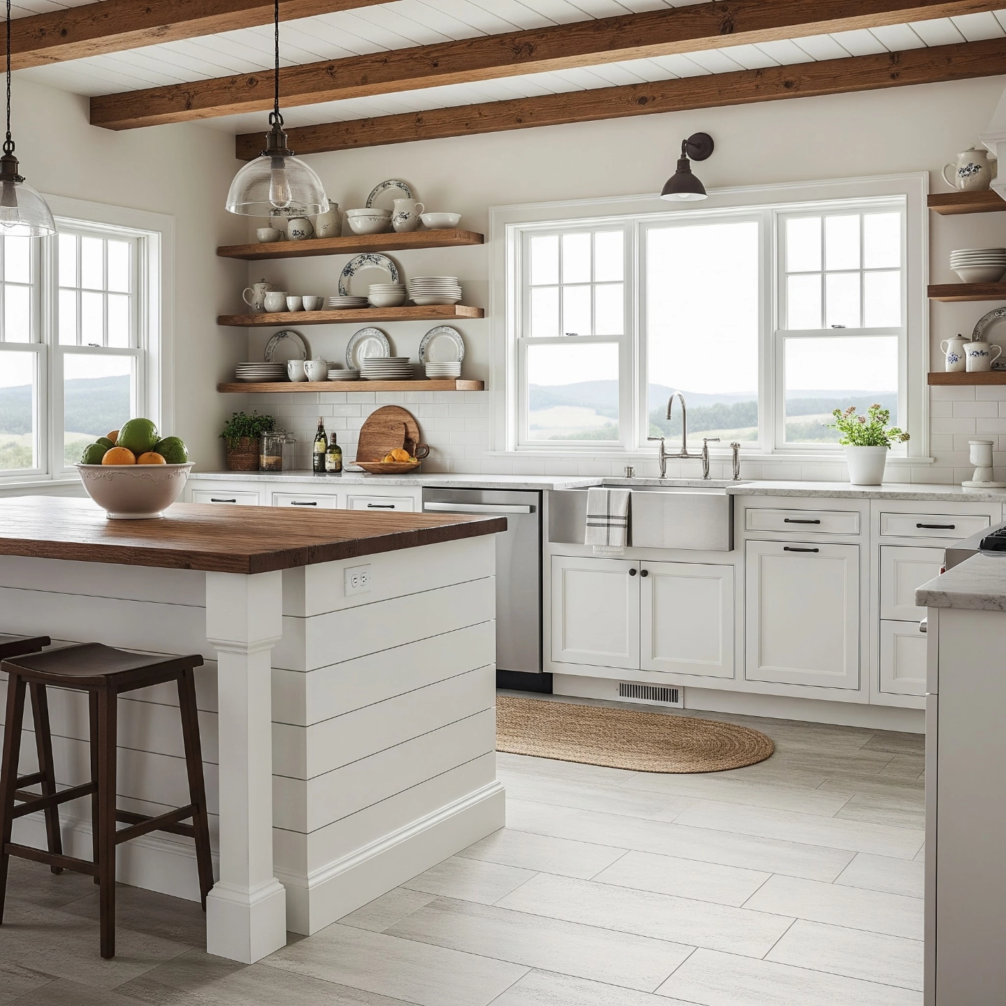 Sheet vinyl flooring in farmhouse style kitchen